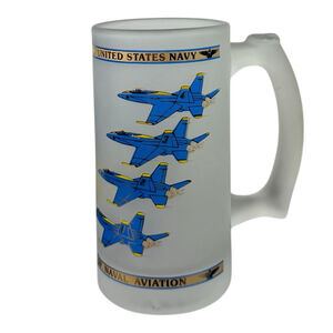 USN United States Navy Mug Blue Glass 5.5" National Museum of Naval Aviation
